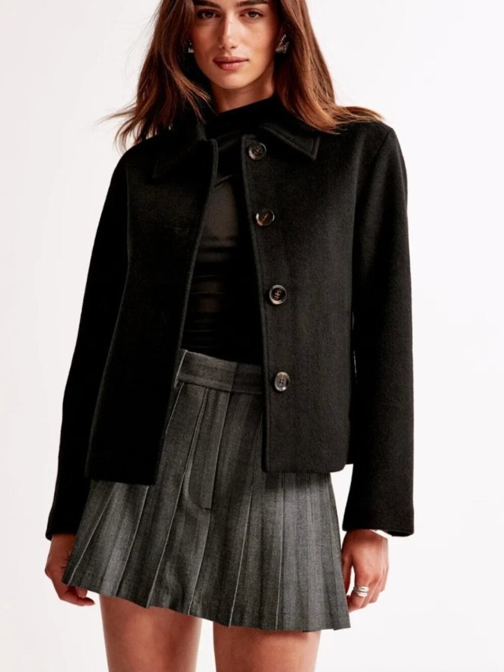 Abercrombie & Fitch Black Short Wool-Blend Coat Sz Small